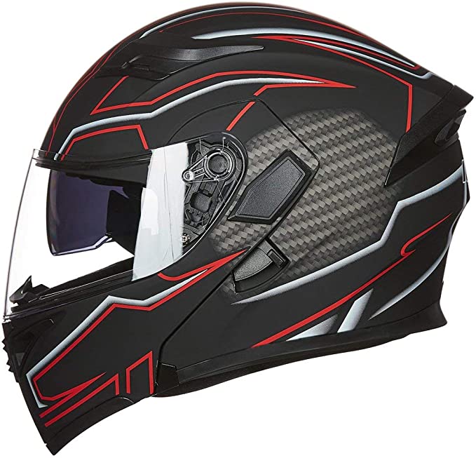black and red motorcycle helmets Modular Flip-Up Motorcycle Helmet- Black & red stripes