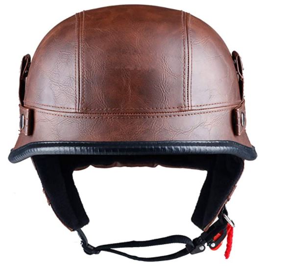 brown leather german motorcycle helmet Skull Cap Chopper Half Motorcycle Helmet Gloss Black DOT Approved
