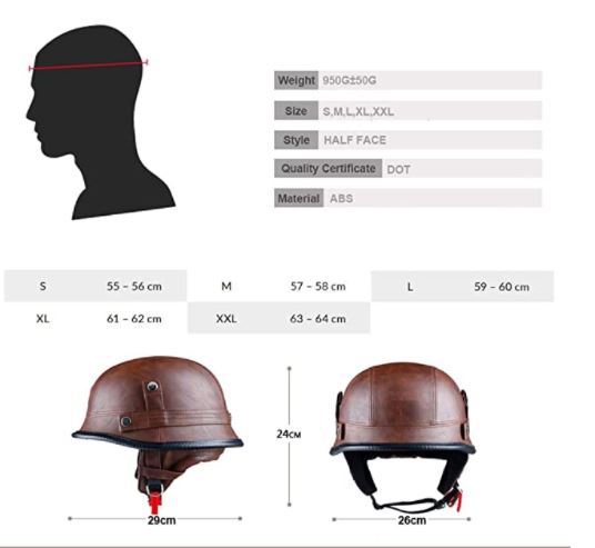 brown leather german motorcycle helmet Skull Cap Chopper Half Motorcycle Helmet Gloss Black DOT Approved