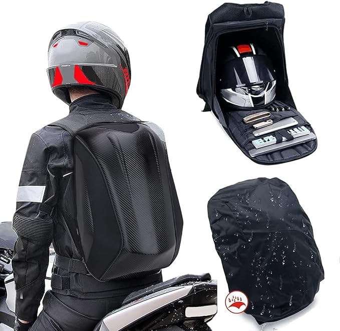 BFR Helmets Motorcycle Carbon Fibre Waterproof Hard Shell Backpack