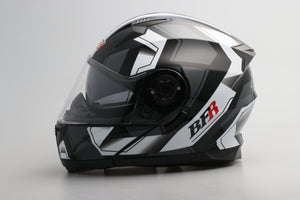Modular Flip-Up Motorcycle Helmet- Graphic Black, White Shiny