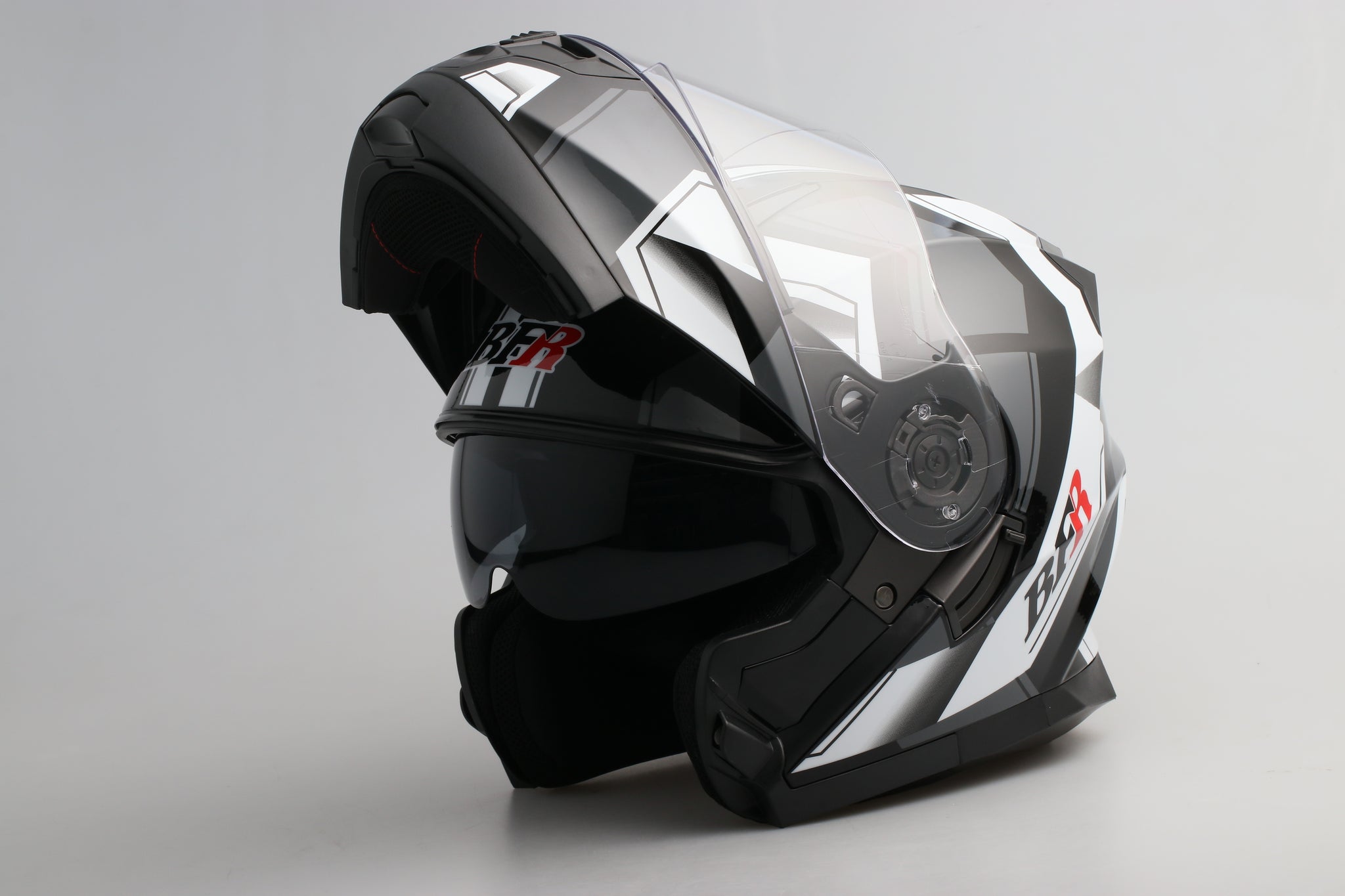 Modular Flip-Up Motorcycle Helmet- Graphic Black, White Shiny