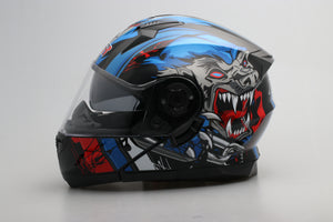 Modular Flip-Up Motorcycle Helmet- Wolf Black, Blue Shiny