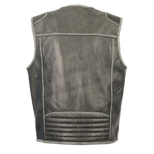 Milwaukee Leather MLM3536 Men's Vintage Grey Leather Vest with Dual Gun Pockets