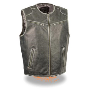 Milwaukee Leather MLM3536 Men's Vintage Grey Leather Vest with Dual Gun Pockets