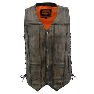 Milwaukee Leather MLM3540 Men's Distressed Brown 10 Pocket Leather Vest