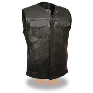 Milwaukee Leather LKM3711 Men's Collarless Dual Snap and Zipper Front Closure Club Leather Vest