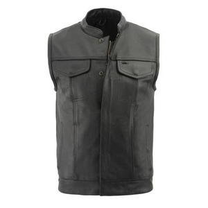 Milwaukee Leather LKM3713 Men's Leather Open Neck Snap and Zip Front Club Style Vest with Quick Draw Pocket