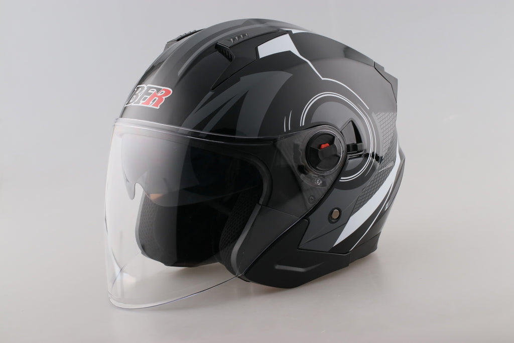 Black and white Open Face Motorcycle Helmet  