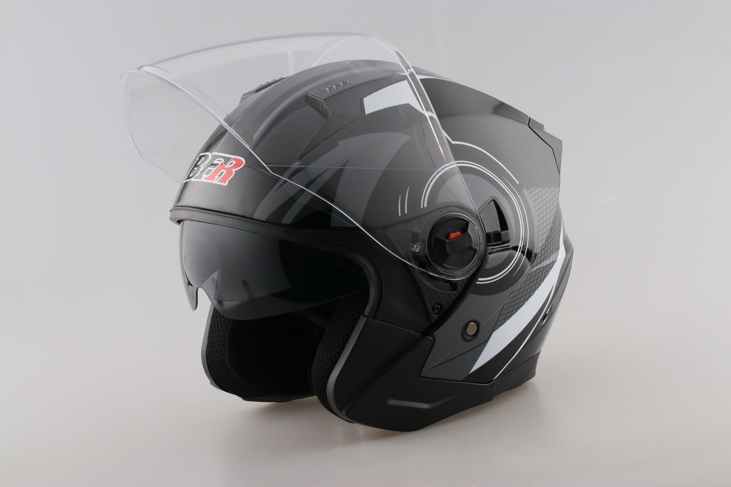 Black and white Open Face Motorcycle Helmet  Men's