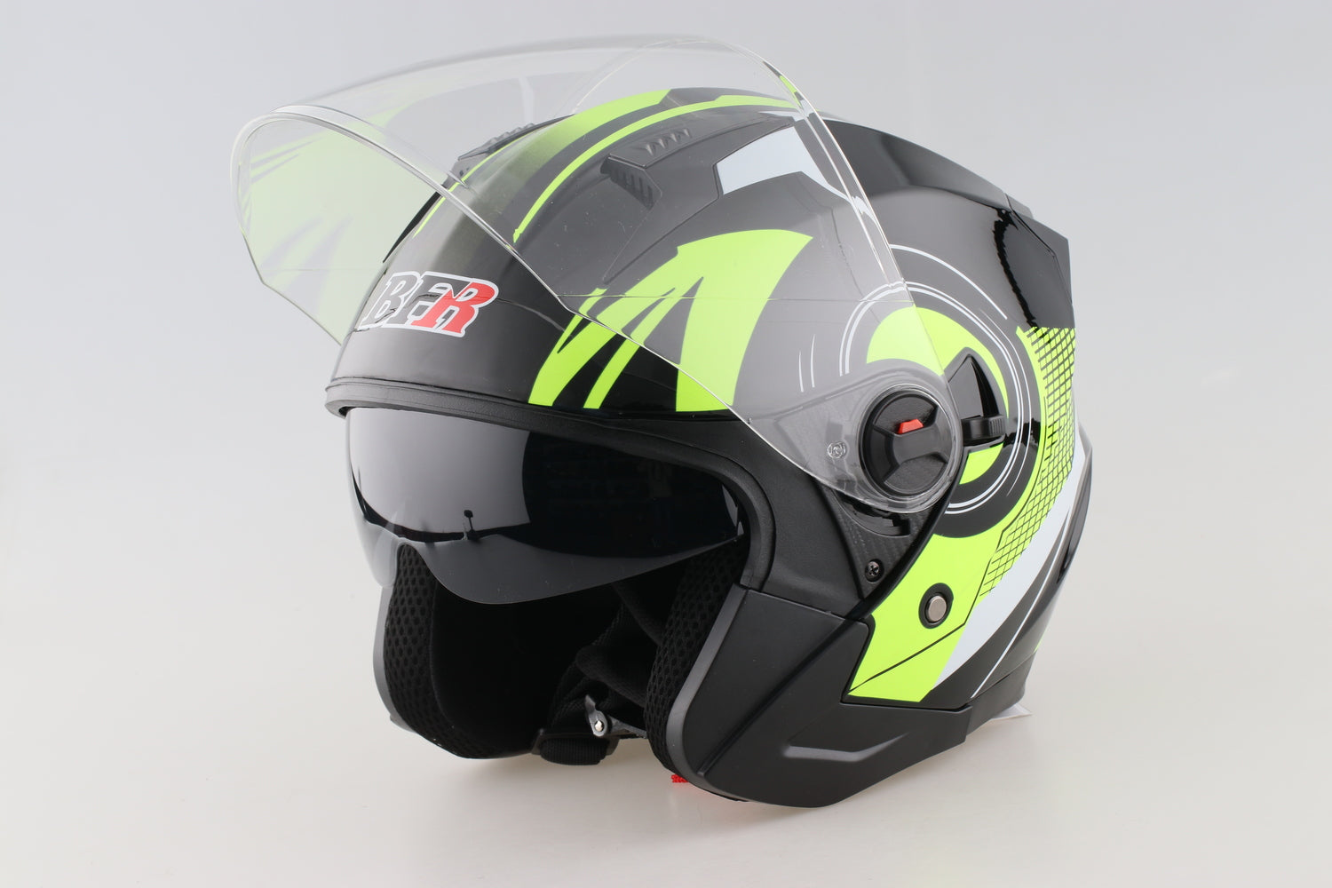 3/4 Lime Green Open Face Motorcycle Helmet with Dual Visor Shield 3/4 Lime Green Open Face Motorcycle Helmet with Dual Visor Shield