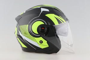 3/4 Lime Green Open Face Motorcycle Helmet with Dual Visor Shield 3/4 Lime Green Open Face Motorcycle Helmet with Dual Visor Shield