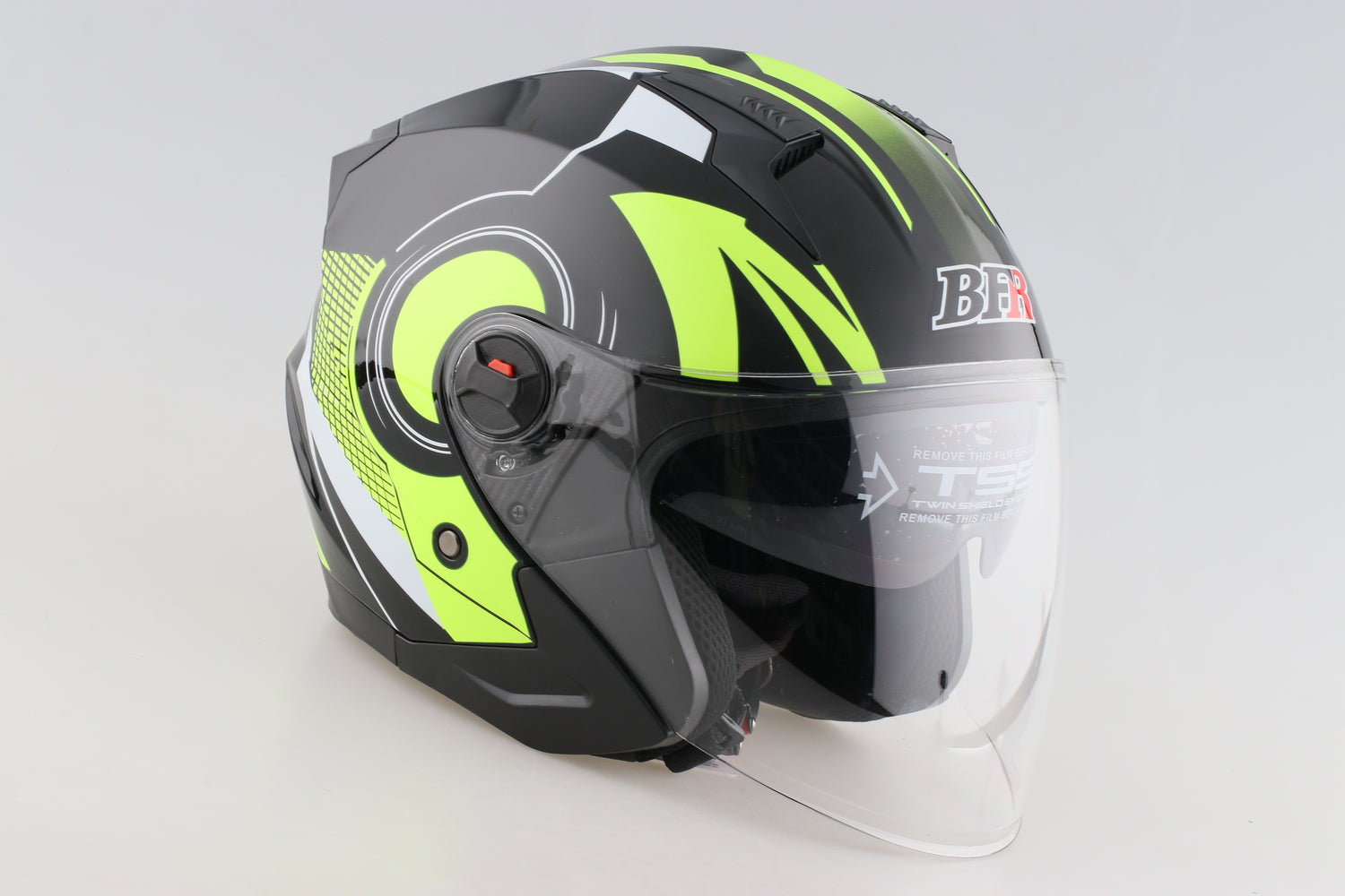 3/4 Lime Green Open Face Motorcycle Helmet with Dual Visor Shield