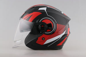 3/4 Red Open Face Motorcycle Helmet with Dual Visor Shield