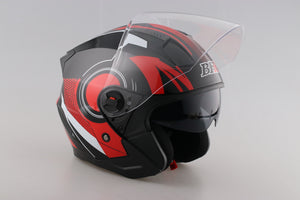 3/4 Red Open Face Motorcycle Helmet with Dual Visor Shield