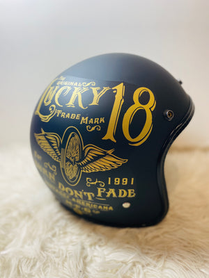 Lucky 18 Black 3/4 Motorcycle Helmet
