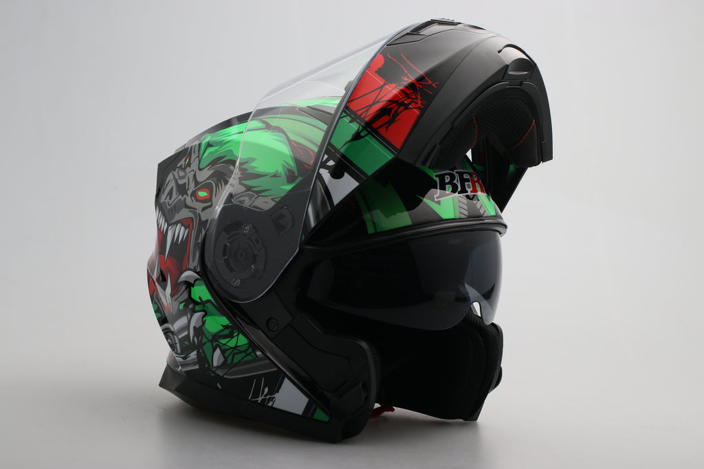 Modular Flip-Up Motorcycle Helmet- Wolf Black Green Shiny