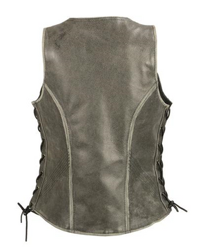 Milwaukee Leather MLL4531 Brown Women's Open Neck Side Lace Front Zipper Leather Vest