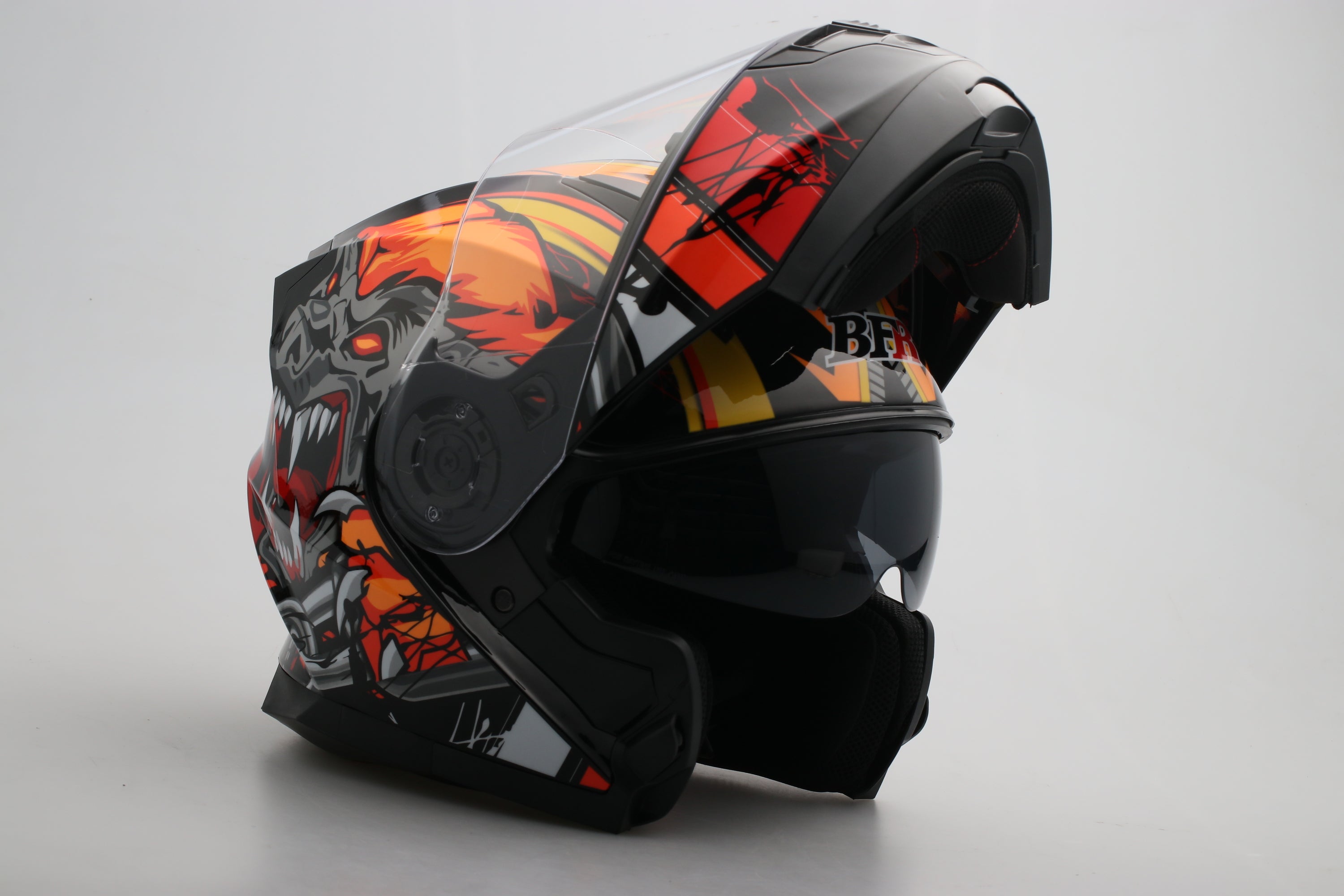 Modular Flip-Up Motorcycle Helmet- Wolf Black Orange Shiny