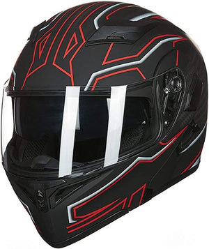 Modular Flip-Up Motorcycle Helmet- Black & red stripes