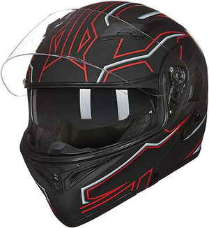 Modular Flip-Up Motorcycle Helmet- Black & red stripes
