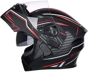 Modular Flip-Up Motorcycle Helmet- Black & red stripes
