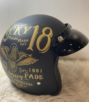  Lucky 18 Black 3/4 Motorcycle Helmet