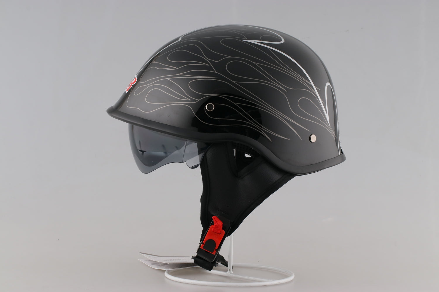 DOT Black White Stripe Open Face Motorcycle Helmet With Black Visor