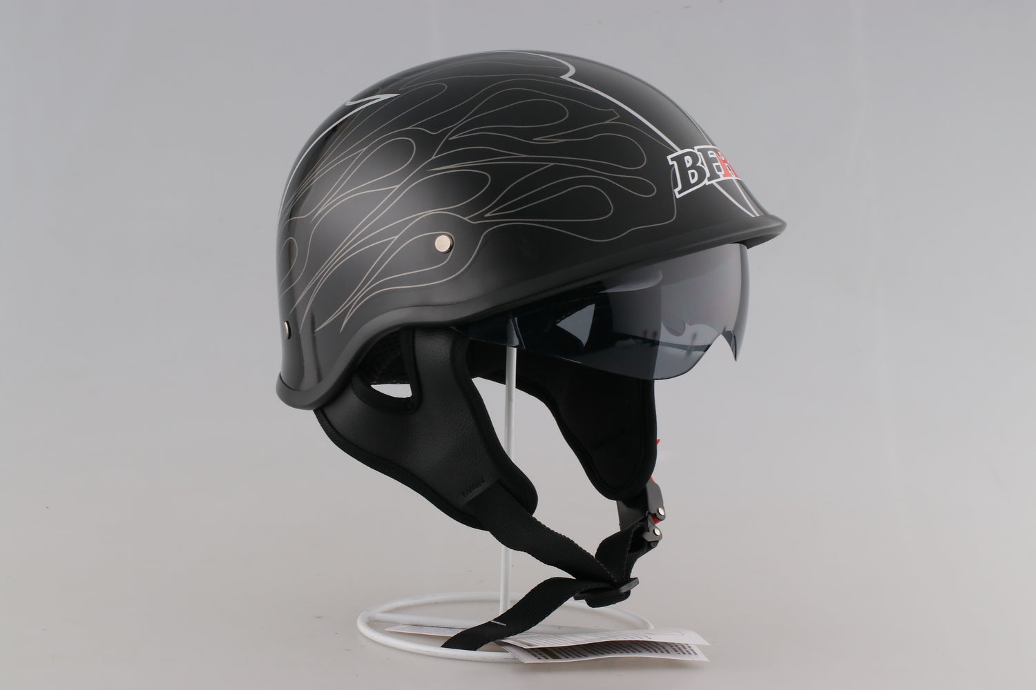 DOT Black White Stripe Open Face Motorcycle Helmet With Black Visor