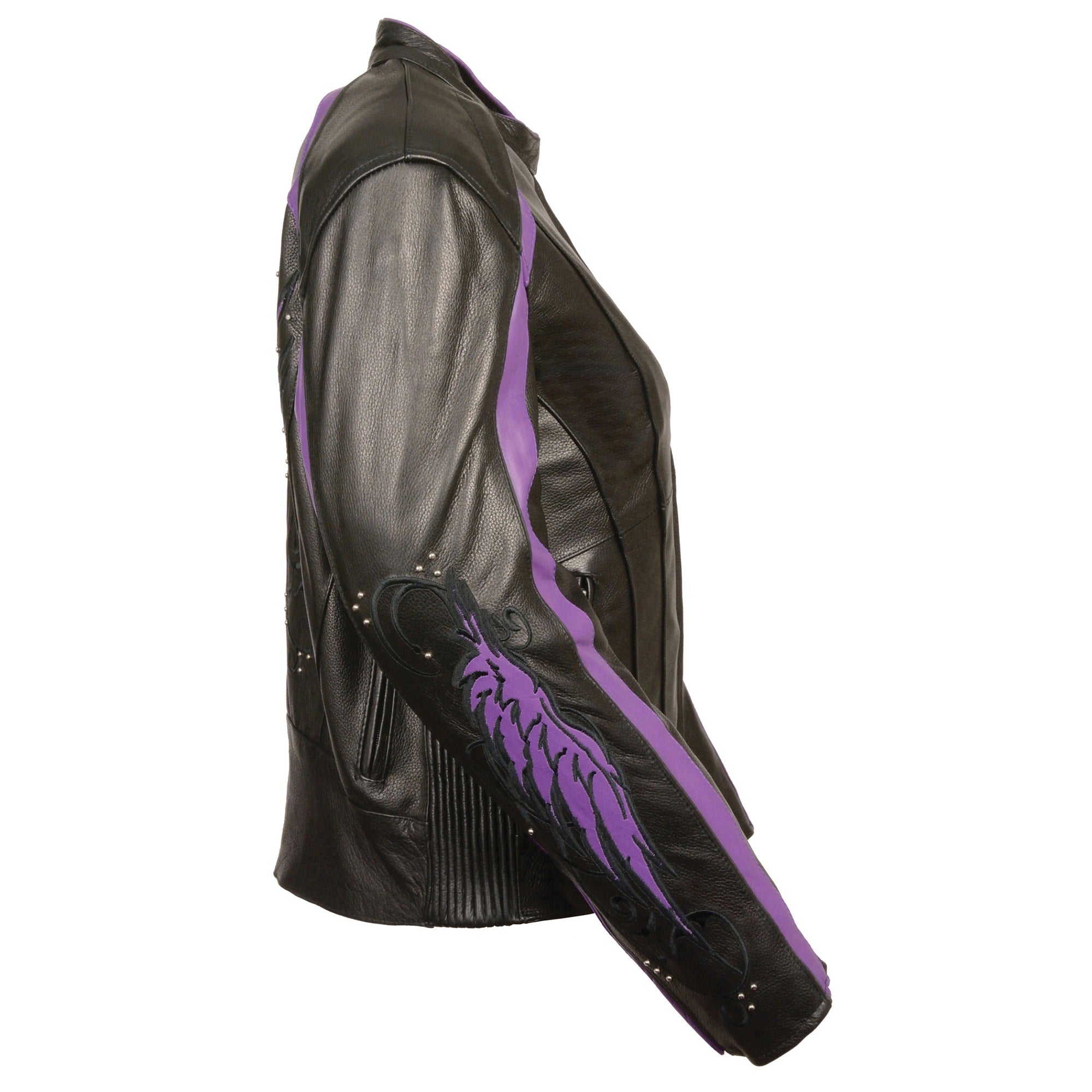 Women’s Leather Jacket w/ Stud & Wings Detailing-Purple