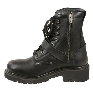 Milwaukee Leather BFR 101 Men's Black Lace-Up Engineer Boots with Side Zipper Entry