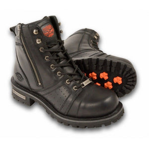 Milwaukee Leather BFR 9000 Men's Lace-Up Black Leather Boots With Side Zipper Entry 100% Leather. Milwaukee boots. Motorcycle boots.