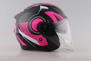 White & Pink Striped Open Face Helmet