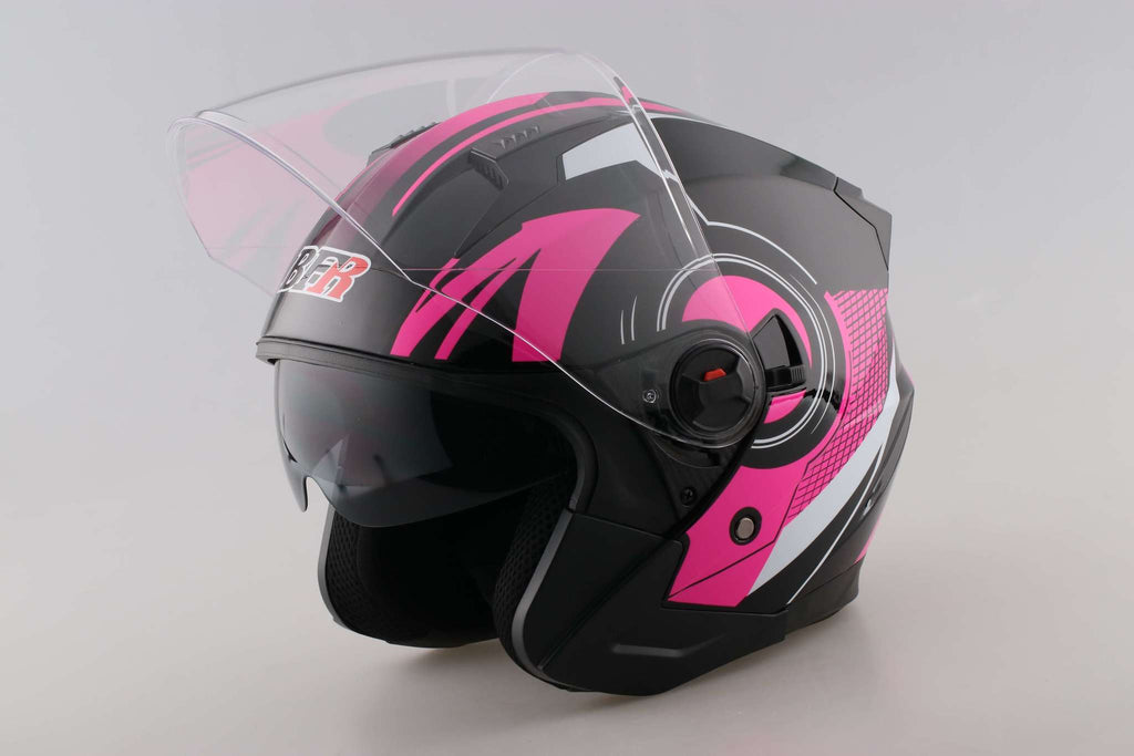 3/4 Pink Open Face Motorcycle Helmet with Dual Visor Shield