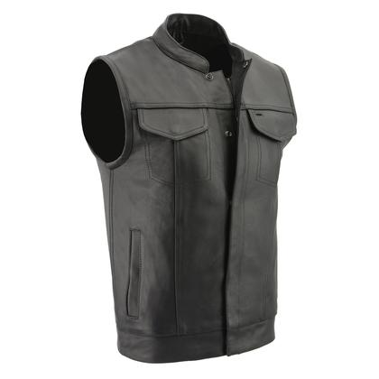Milwaukee Leather LKM3713 Men's Leather Open Neck Snap and Zip Front C Milwaukee Leather LKM3713 Men's Leather Open Neck Snap and Zip Front C