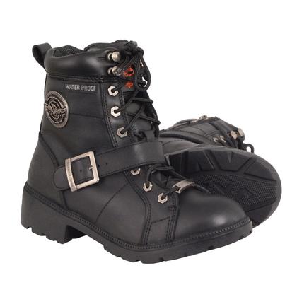 Milwaukee Leather MBL9326WP Women's Black Lace-Up Waterproof Leather Boots with Side Zippers