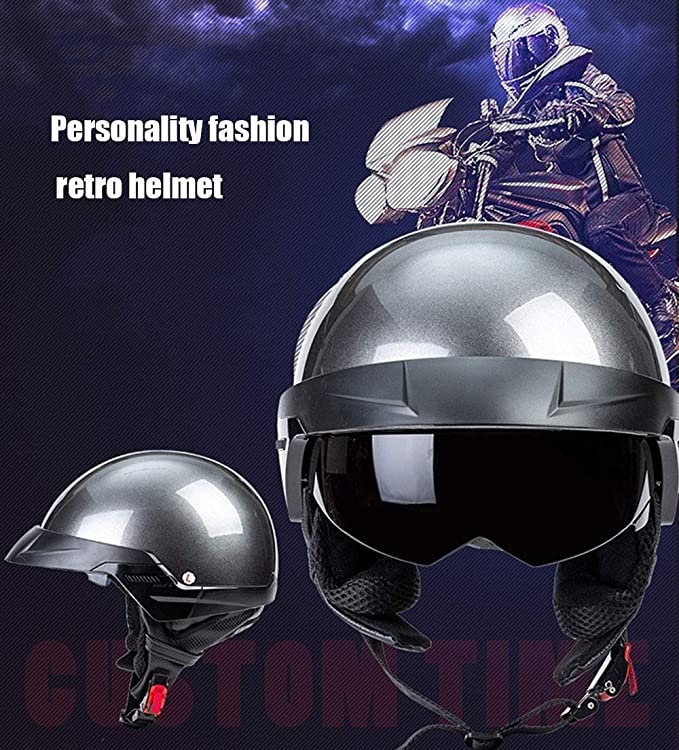 BFR Open Face Crash Jet Helmet DOT/ECE Approved-Shiny Grey Black