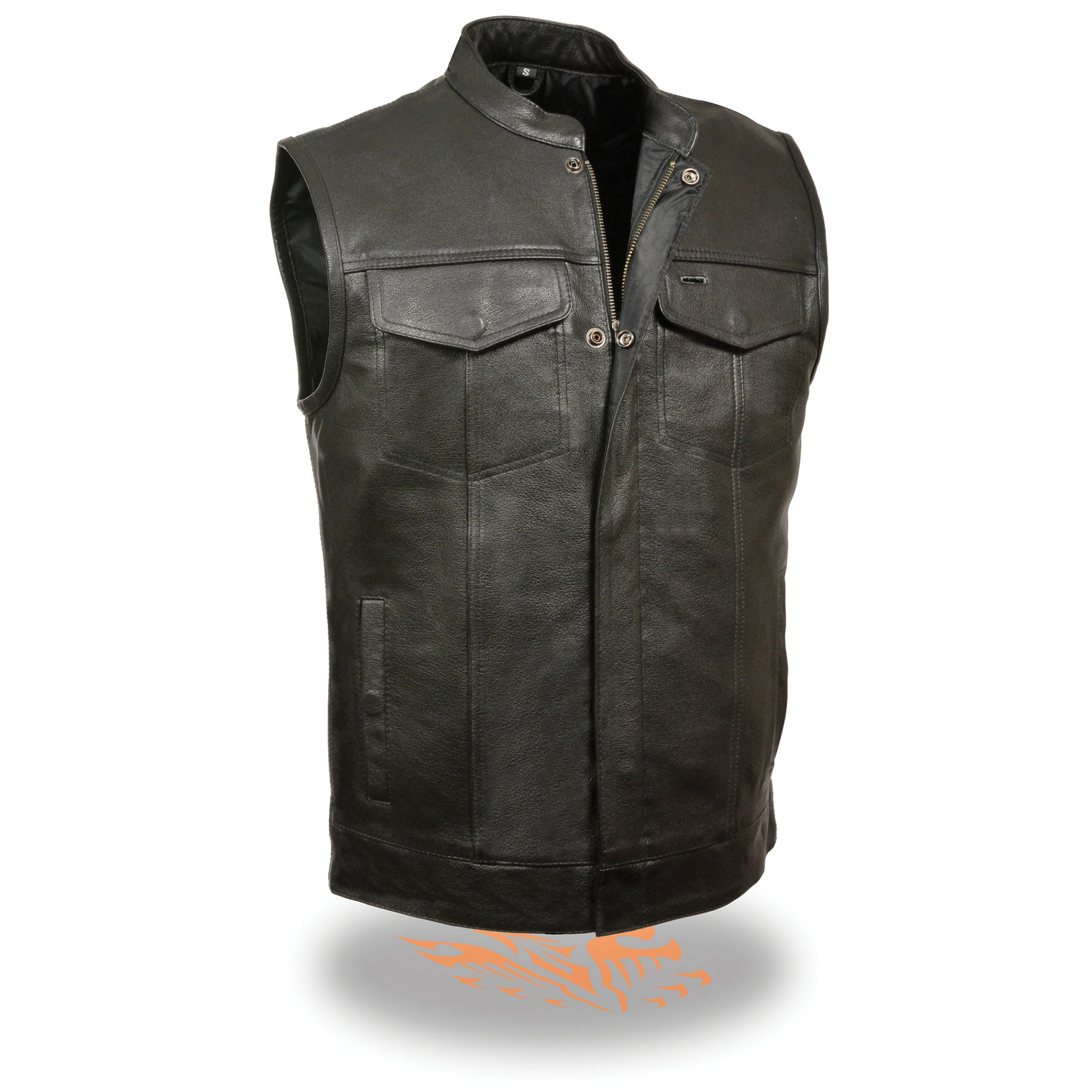 Milwaukee Leather LKM3710 Men's Black Club Style Leather Vest with Open Neck
