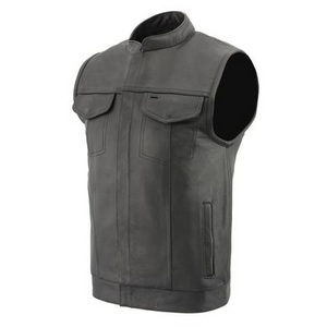 Milwaukee Leather LKM3713 Men's Leather Open Neck Snap and Zip Front Club Style Vest with Quick Draw Pocket